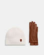 COACH®,Cashmere Knit Beanie & Horse And Carriage Leather Tech Gloves,