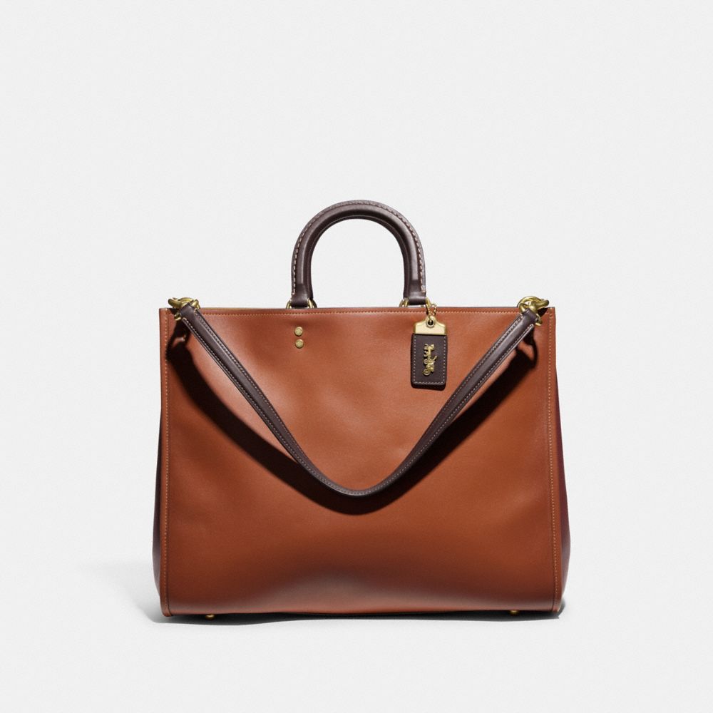 COACH®,ROGUE BAG 39 IN COLORBLOCK,Pebble Leather,X-Large,Brass/1941 Saddle Multi,Front View