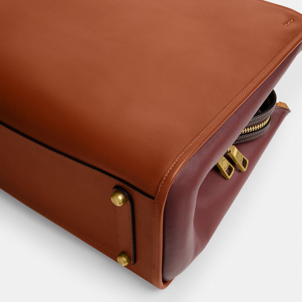 COACH®,Rogue Bag 39 In Colorblock,Leather,Satchel,Logo,Metal,Gusset,Work,Brown,Outsole View