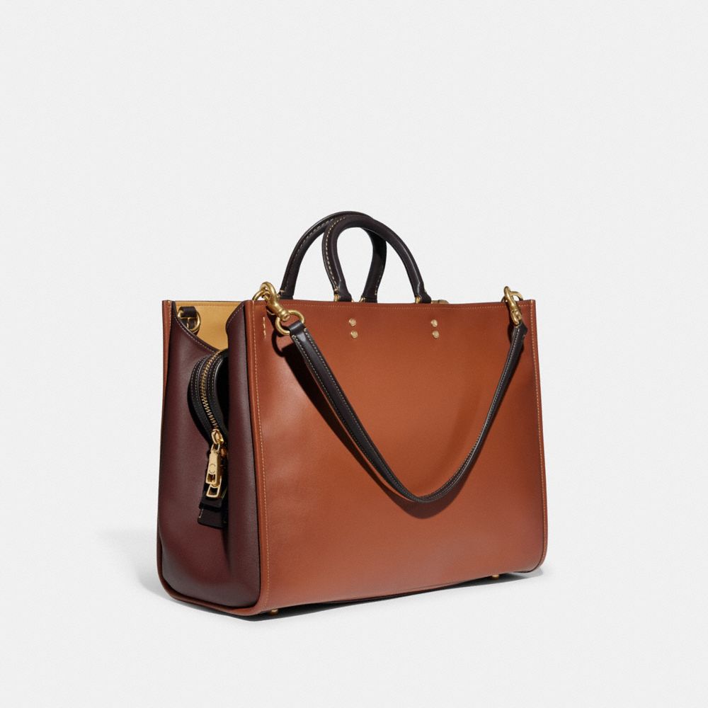 COACH®,ROGUE BAG 39 IN COLORBLOCK,Pebble Leather,X-Large,Brass/1941 Saddle Multi,Angle View