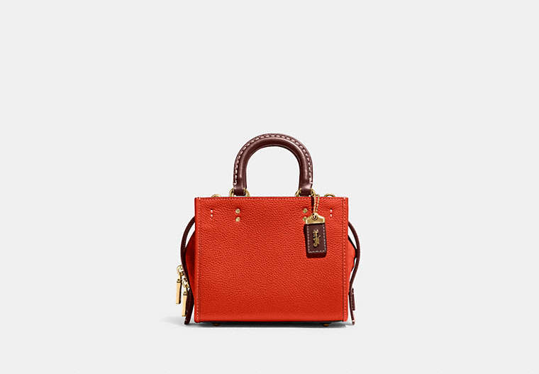 COACH®,ROGUE 17 IN COLORBLOCK,Pebble Leather,Mini,Brass/Red Orange Multi,Front View