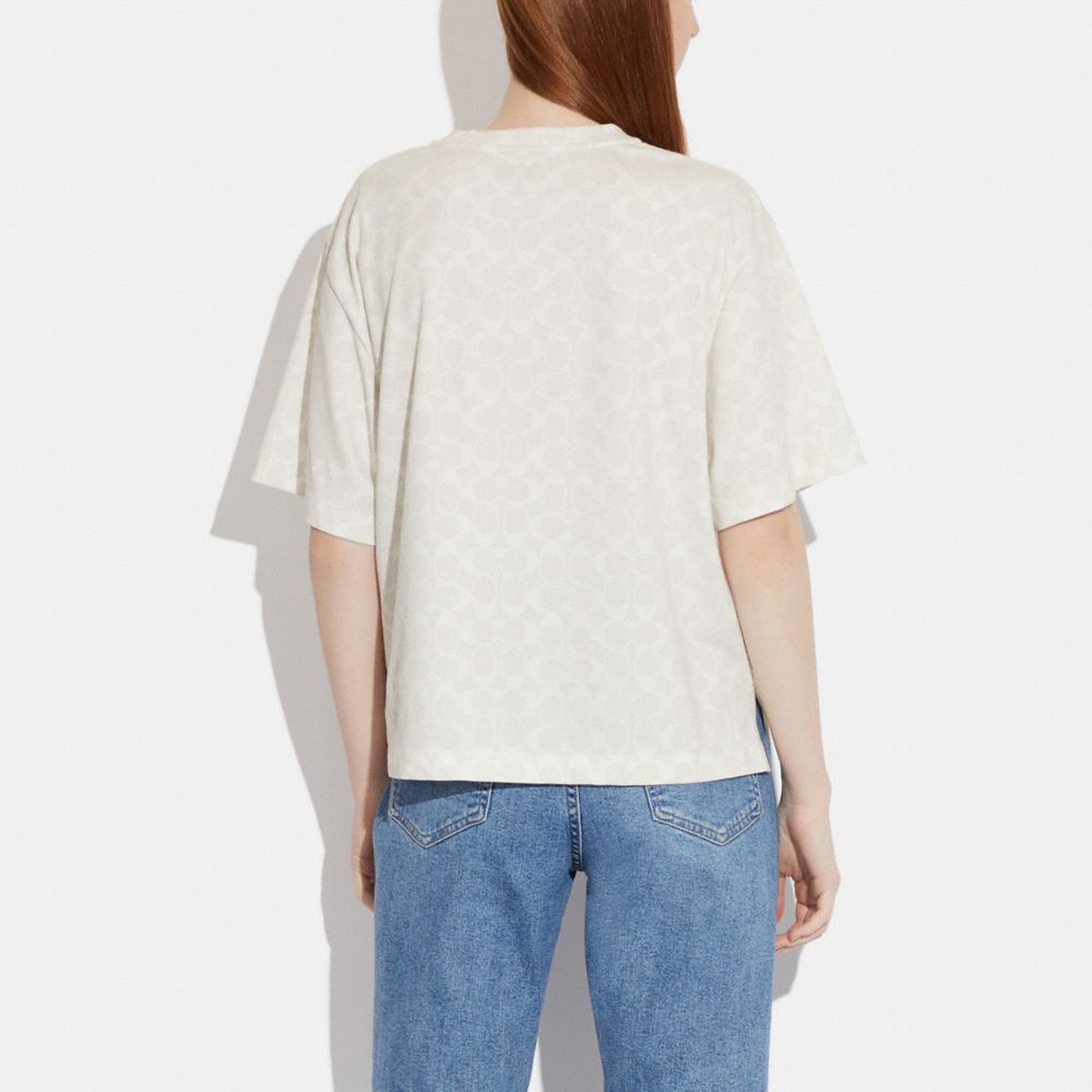 COACH®,VARSITY SIGNATURE T-SHIRT IN ORGANIC COTTON,Organic Cotton,Chalk Multi,Scale View