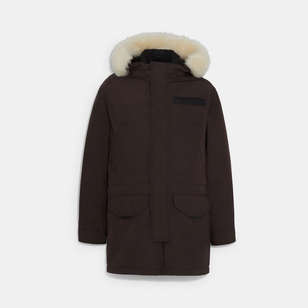 COACH®,3-IN-1 SHEARLING PARKA,Oxblood,Front View