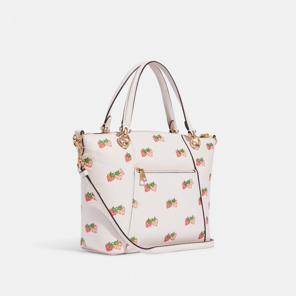 COACH®,KACEY SATCHEL WITH STRAWBERRY PRINT,Gold/Chalk Multi,Angle View