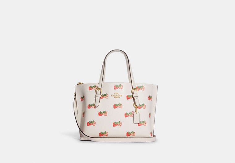 COACH®,MOLLIE TOTE 25 WITH STRAWBERRY PRINT,Medium,Gold/Chalk Multi,Front View