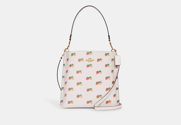 COACH®,MOLLIE BUCKET BAG WITH STRAWBERRY PRINT,Medium,Gold/Chalk Multi,Front View