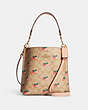 COACH®,MOLLIE BUCKET BAG 22 IN SIGNATURE CANVAS WITH STRAWBERRY PRINT,Medium,Gold/Light Khaki Multi,Front View
