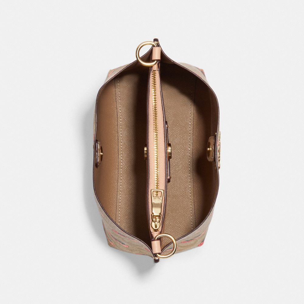COACH®,Mollie Bucket Bag 22 In Signature Canvas With Strawberry Print,,Inside View,Top View