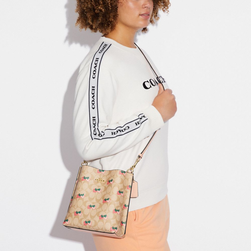 COACH®,Mollie Bucket Bag 22 In Signature Canvas With Strawberry Print,,Detail View