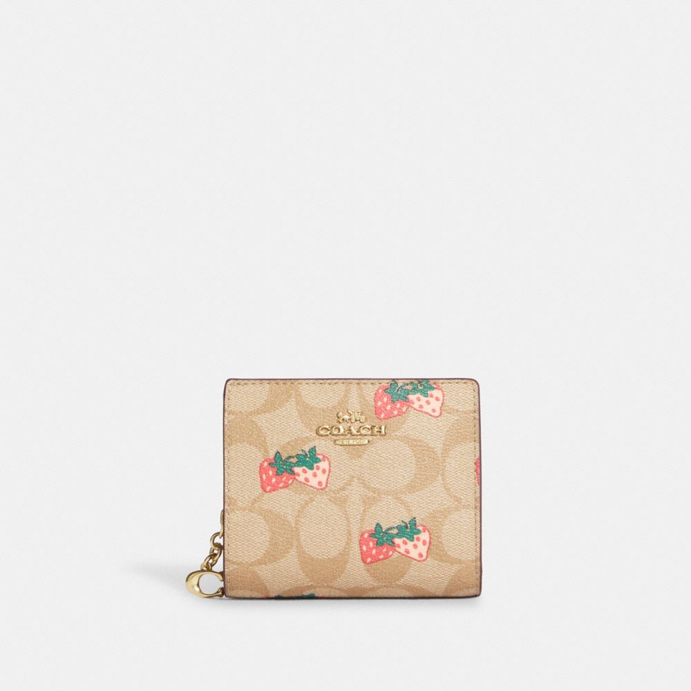 COACH®  Snap Wallet In Signature Canvas With Strawberry Print