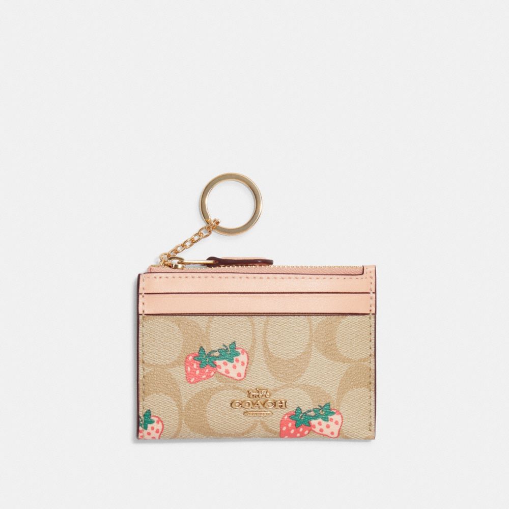 Coach Mini Wallet on A Chain in Signature Canvas with Strawberry