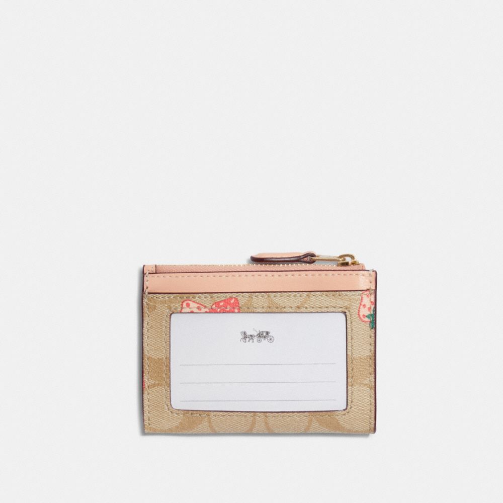 Coach Mini Skinny Id Case In Signature Canvas With Wild Strawberry Pri