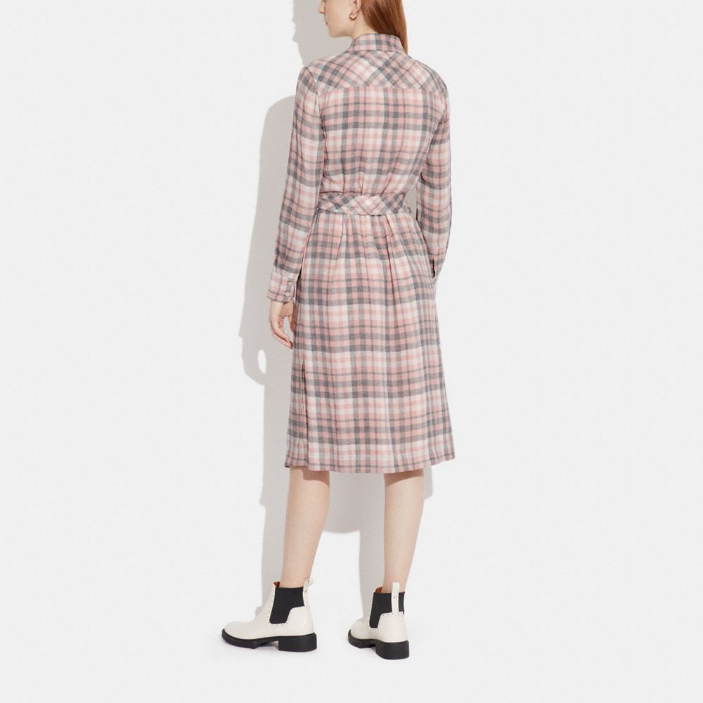 新品　コーチ　プラッド ロング スリーブ ボタン ダウン ドレス　M 公式】コーチアウトレット | プラッド ロング スリーブ ボタン