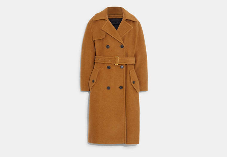 COACH®,WOOL TRENCH COAT,wool,Camel,Front View