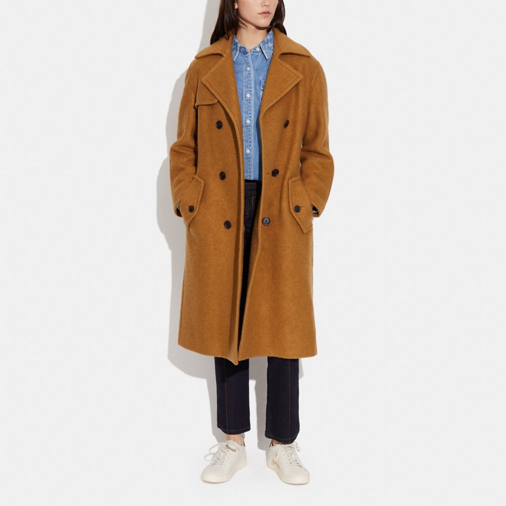 Coach wool coat with leather detail online