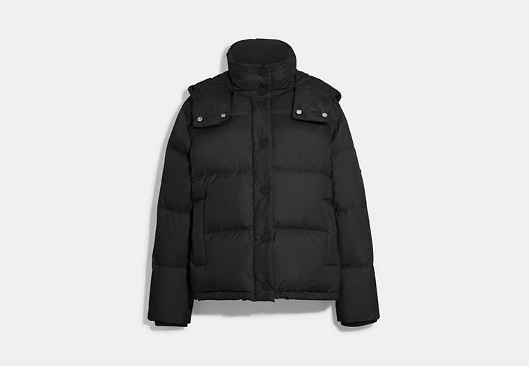 COACH®,SHORT DOWN PUFFER,Polyester,Black,Front View