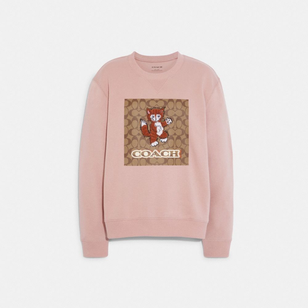 COACH®,SIGNATURE KITTEN CREWNECK,Light Rose,Front View