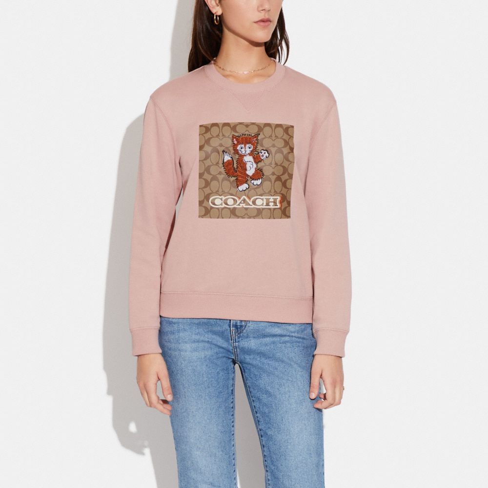 COACH®,SIGNATURE KITTEN CREWNECK,Light Rose,Scale View