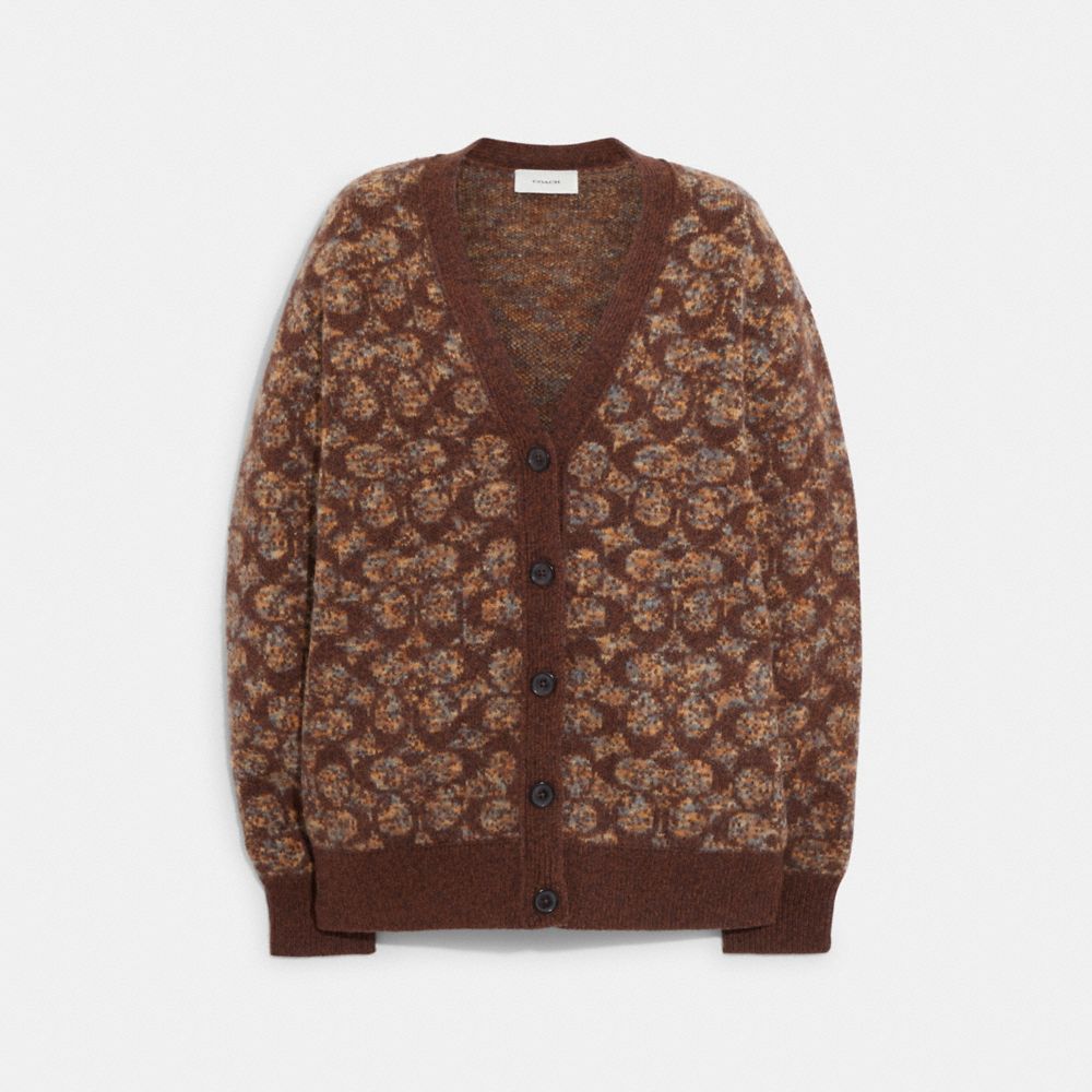 COACH®,SIGNATURE CARDIGAN,Khaki Multi,Front View