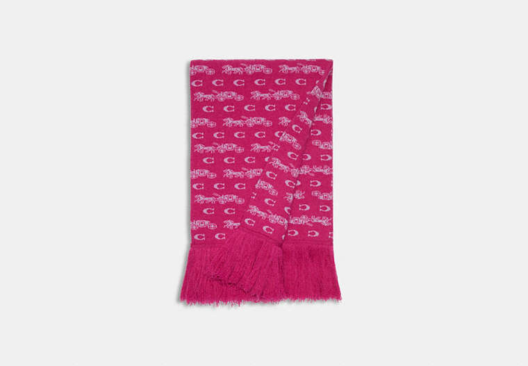 COACH®,BOLD HORSE AND CARRIAGE PRINT OVERSIZED MUFFLER,wool,Hyacinth,Front View