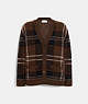 COACH®,PLAID KNIT CARDIGAN,Brown/Multi,Front View