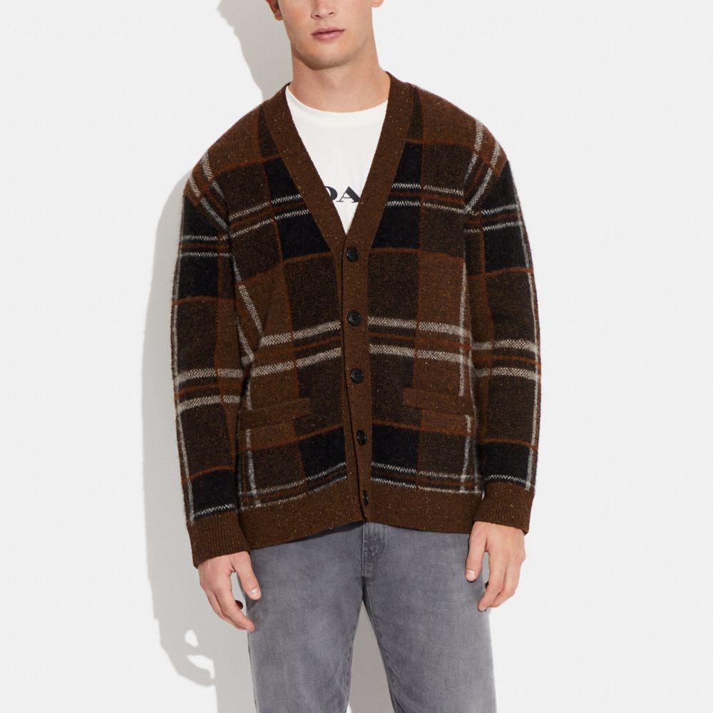 COACH®,Plaid Knit Cardigan,,Scale View
