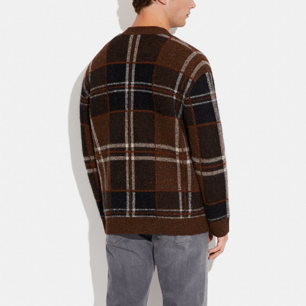 COACH®,Plaid Knit Cardigan,,Scale View