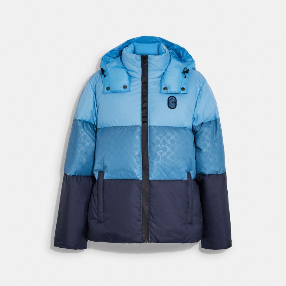 COACH®,COLORBLOCK DOWN JACKET,Blue Multi,Front View