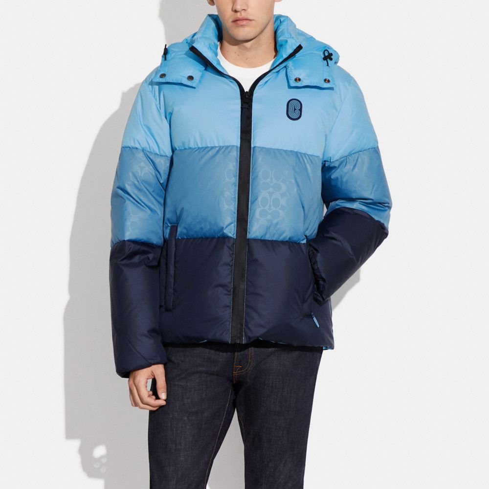 COACH®,COLORBLOCK DOWN JACKET,Blue Multi,Scale View