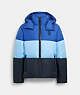 COACH®,COLORBLOCK DOWN JACKET,Polyester,Royal Blue Multi,Front View