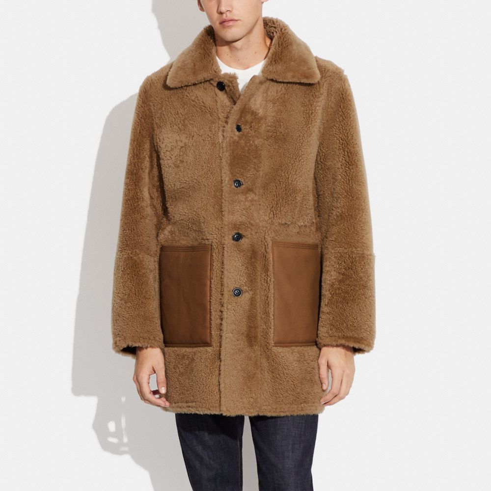COACH®,REVERSIBLE SHEARLING COAT,Biscuit,Scale View