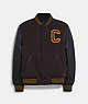 COACH®,VARSITY JACKET WITH LEATHER SLEEVES,Oxblood,Front View