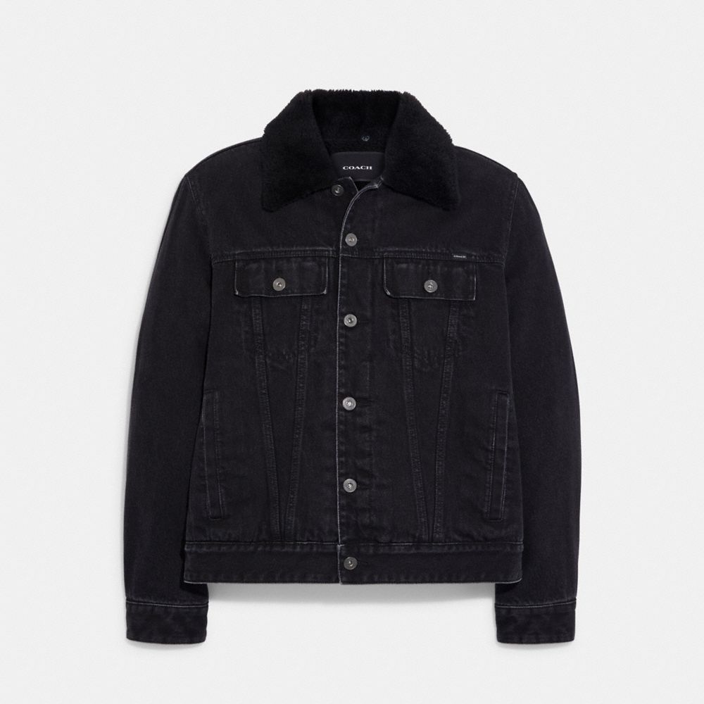 COACH®,DENIM JACKET WITH SHERPA LINING,Black Wash,Front View