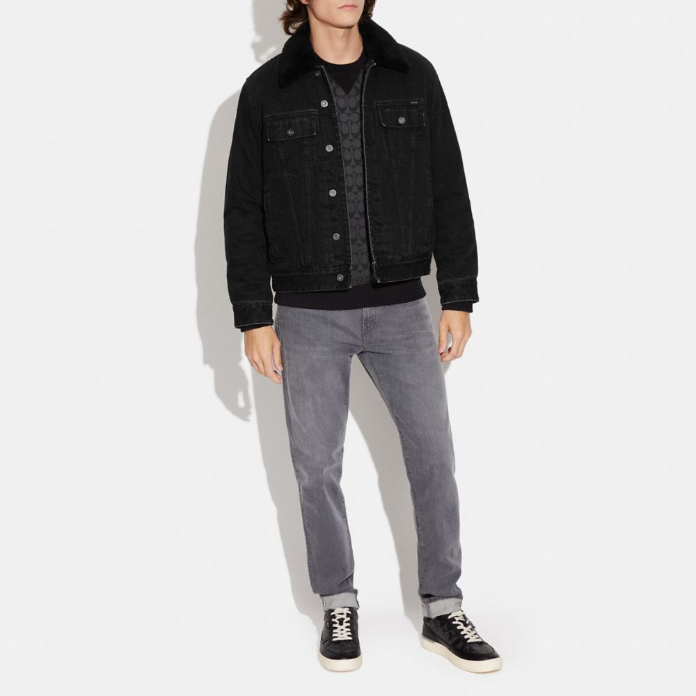 COACH®,DENIM JACKET WITH SHERPA LINING,Black Wash,Scale View