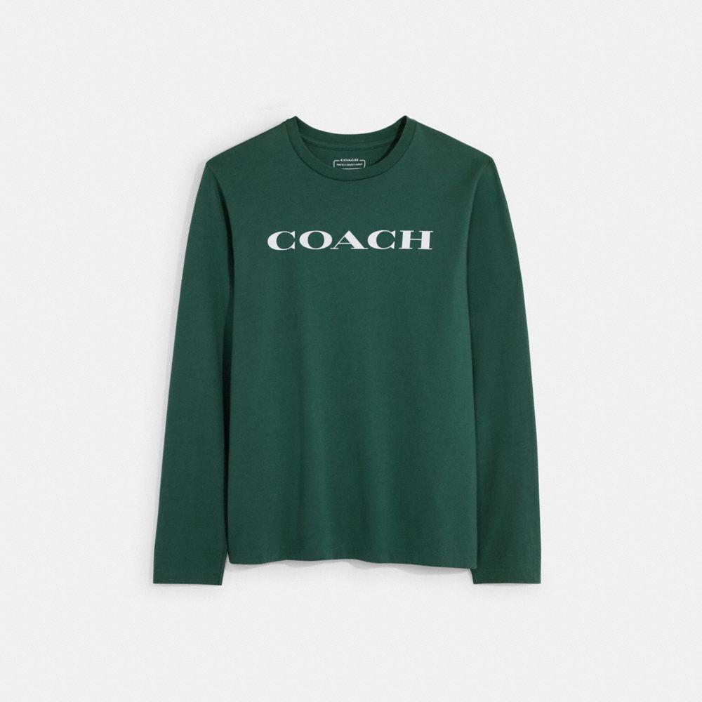 COACH®,T-SHIRT À MANCHES LONGUES ESSENTIAL EN COTON BIOLOGIQUE,Coton organique,Vert Chasseur,Front View