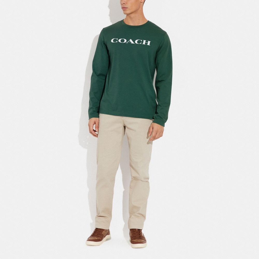 COACH®,ESSENTIAL LONG SLEEVE T-SHIRT IN ORGANIC COTTON,Hunter Green,Scale View