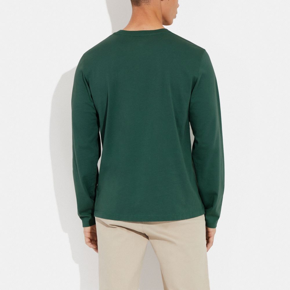 COACH®,ESSENTIAL LONG SLEEVE T-SHIRT IN ORGANIC COTTON,Hunter Green,Scale View