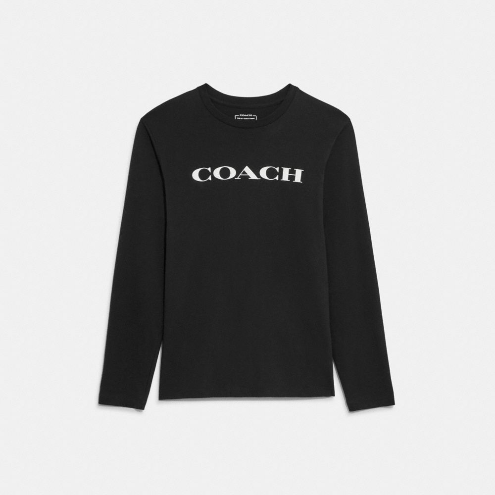 COACH®,ESSENTIAL LONG SLEEVE T-SHIRT IN ORGANIC COTTON,Black,Front View