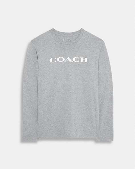 COACH®,ESSENTIAL LONG SLEEVE T-SHIRT IN ORGANIC COTTON,Organic Cotton,Heather Grey,Front View