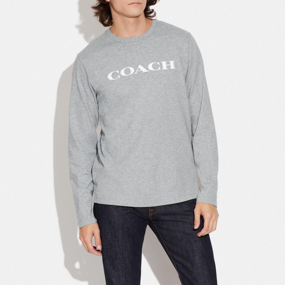 COACH®,ESSENTIAL LONG SLEEVE T-SHIRT IN ORGANIC COTTON,Heather Grey,Scale View