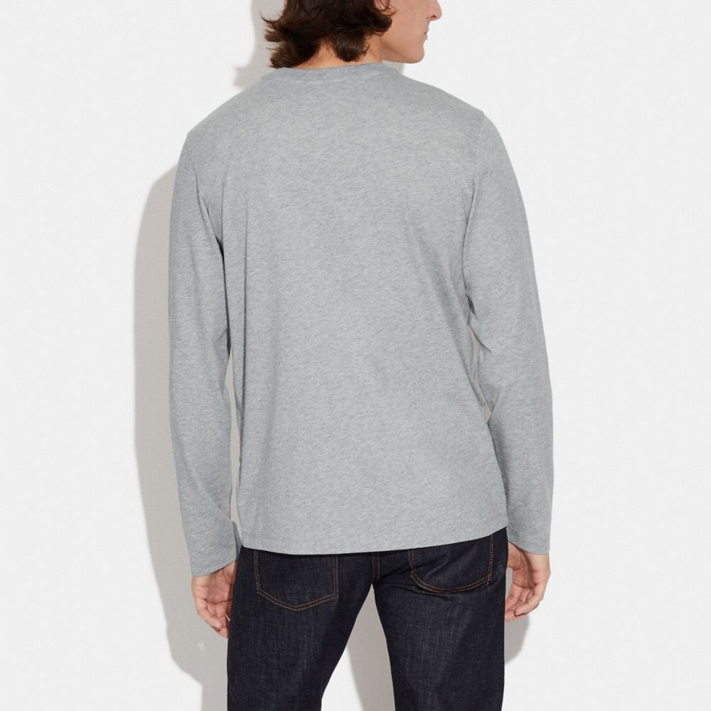 COACH®,ESSENTIAL LONG SLEEVE T-SHIRT IN ORGANIC COTTON,Heather Grey,Scale View