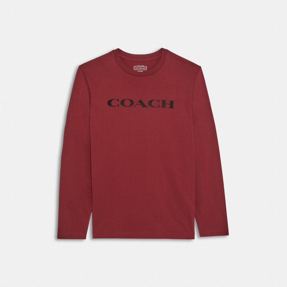 COACH®,ESSENTIAL LONG SLEEVE T-SHIRT IN ORGANIC COTTON,Oxblood,Front View