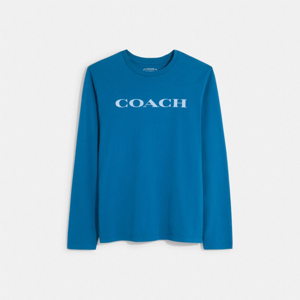 COACH®,ESSENTIAL LONG SLEEVE T-SHIRT IN ORGANIC COTTON,Blue Sapphire,Front View