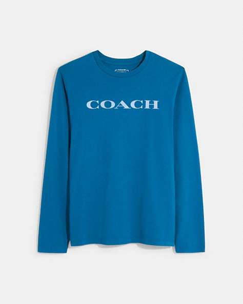 COACH®,ESSENTIAL LONG SLEEVE T-SHIRT IN ORGANIC COTTON,Organic Cotton,Blue Sapphire,Front View