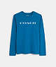 COACH®,ESSENTIAL LONG SLEEVE T-SHIRT IN ORGANIC COTTON,Organic Cotton,Blue Sapphire,Front View