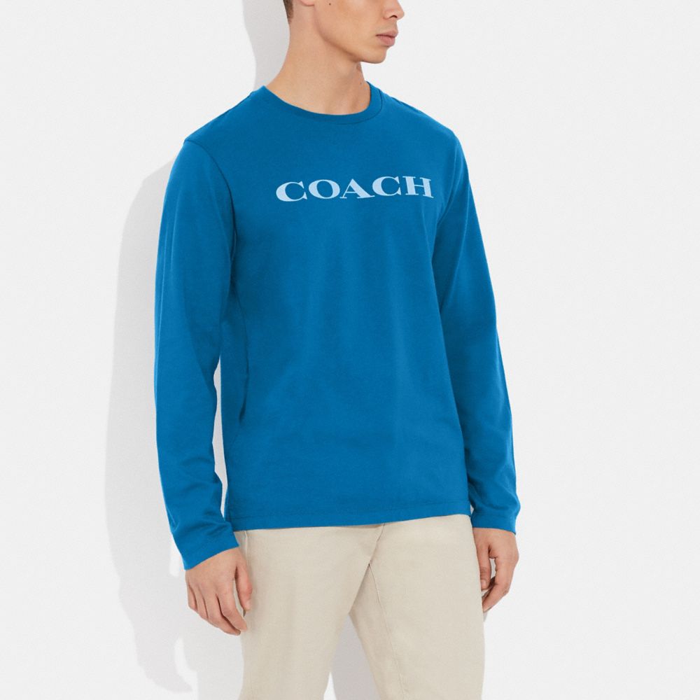 COACH®,ESSENTIAL LONG SLEEVE T-SHIRT IN ORGANIC COTTON,Blue Sapphire,Scale View