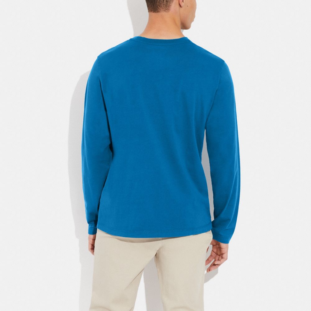 COACH®,ESSENTIAL LONG SLEEVE T-SHIRT IN ORGANIC COTTON,Blue Sapphire,Scale View