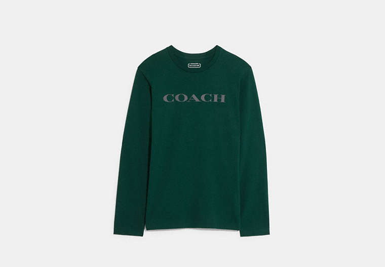COACH®,ESSENTIAL LONG SLEEVE T-SHIRT IN ORGANIC COTTON,Organic Cotton,Botanical Green,Front View