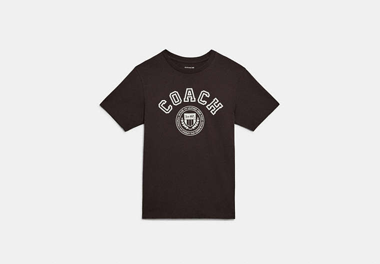 COACH®,VARSITY CREST T-SHIRT IN ORGANIC COTTON,Organic Cotton,Oxblood,Front View