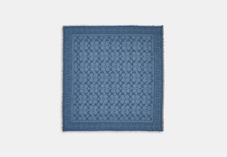 COACH®,SIGNATURE OVERSIZED SQUARE SCARF,cotton,Midnight Navy,Front View